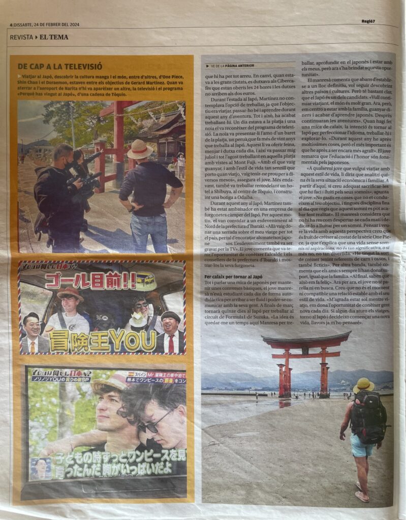 spain, manresa regió7 newspaper about my trip to japan